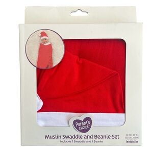 Parents Choice Muslin Swaddle Beanie Set Santa Christmas Holiday Newborn Infant